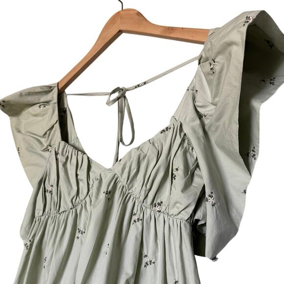 En Saison Womens Green Floral Embroidery Flutter Short Sleeve Mini Dress Size XS - Picture 6 of 8